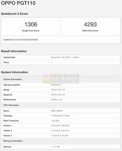 oppo find n2 flip geekbench