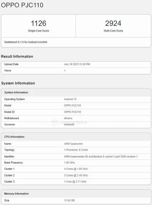 oppo k11 geekbench