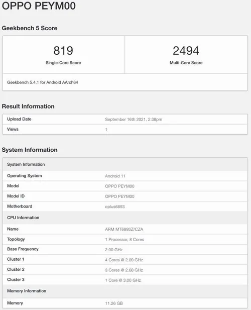 oppo k9 pro 5g geekbench listing