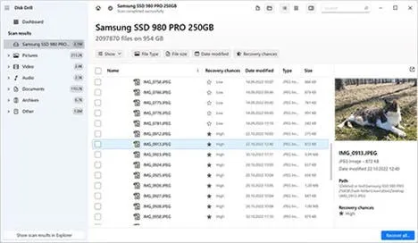 preview the recovered photos