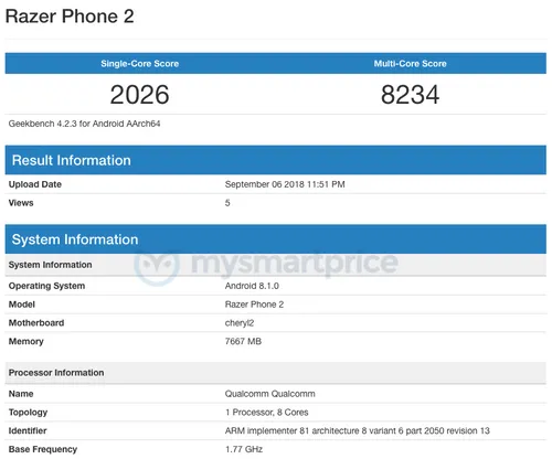 razer phone 2 geekbench