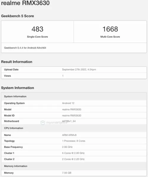 realme 10 geekbench
