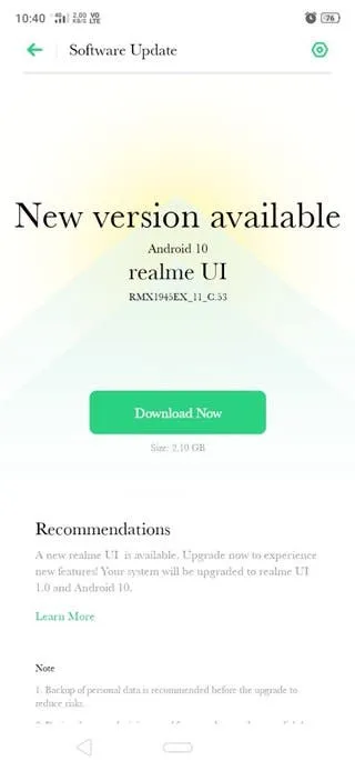 realme c2 realme ui 10 android 10 update