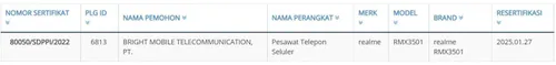 realme c31 indonesia telecom certification website