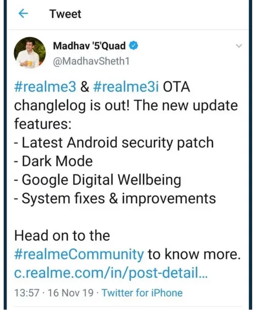 realme india ceo tweet