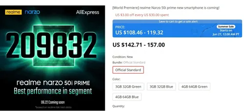 realme narzo 50i prime aliexpress
