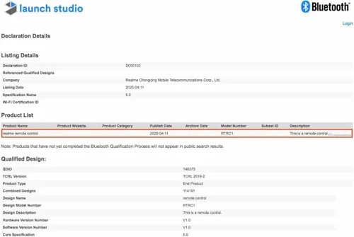 realme renote rtrc1 bluetooth sig 1