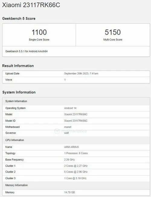 redmi k70 pro geekbench