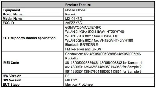 redmi note 10 pro fcc listing