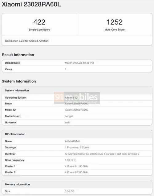 redmi note 12 4g geekbench