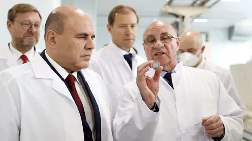 russia s prime minister mikhail mishustin visits the semiconductor device plant