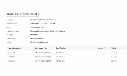 s21 series tkdn certification