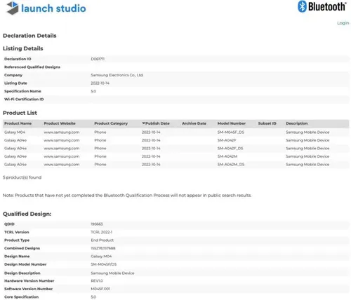 samsung galaxy a04e spotted on bluetooth sig certification