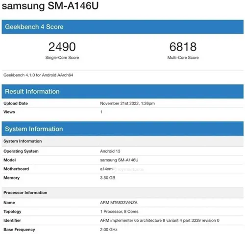 samsung galaxy a14 5g us version geekbench