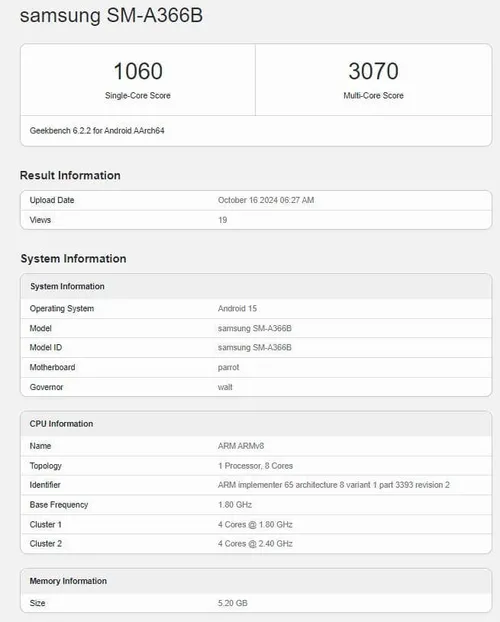 samsung galaxy a36 geekbench scores 1