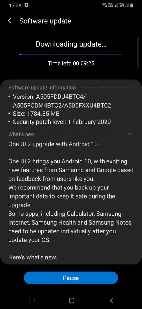samsung galaxy a50 android 10 update