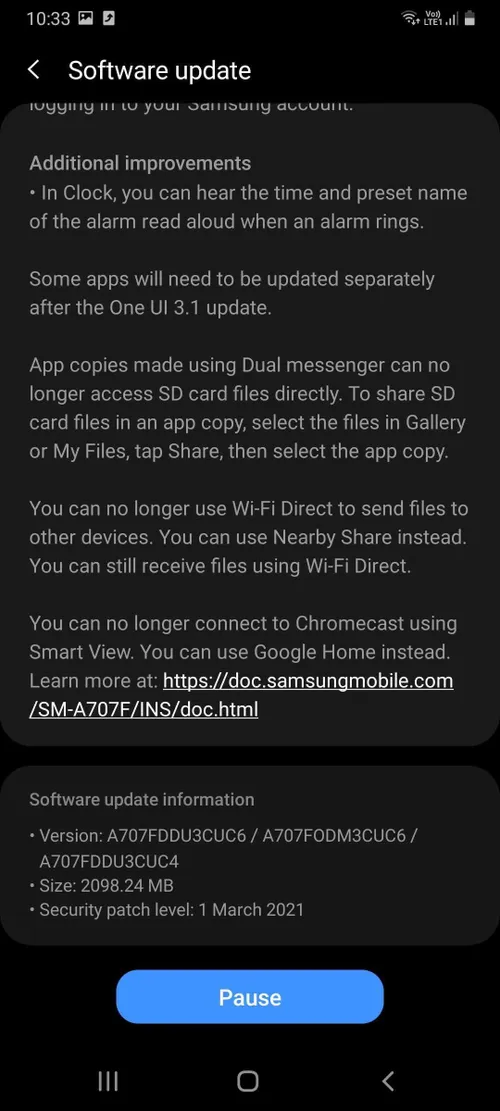 samsung galaxy a70s android 11 one ui 31 update changelog 02