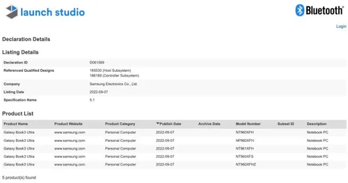 samsung galaxy book 3 ultra bluetooth sig