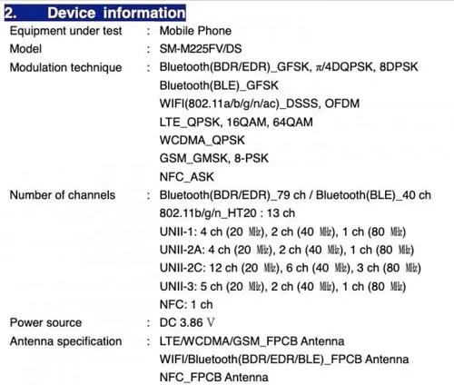 samsung galaxy m22 fcc filing