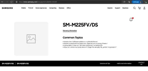 samsung galaxy m22 support page on samsung india