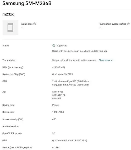 samsung galaxy m23 5g google play console listing