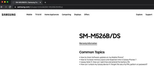 samsung galaxy m52 india support page