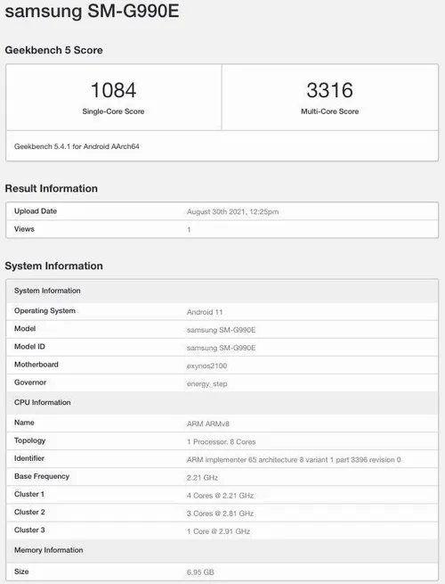 samsung galaxy s21 fe 5g sm g990e geekbench