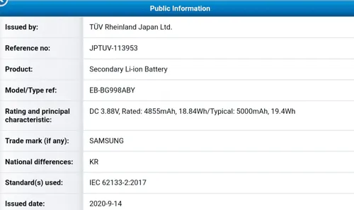 samsung galaxy s21 ultra tuv certificate