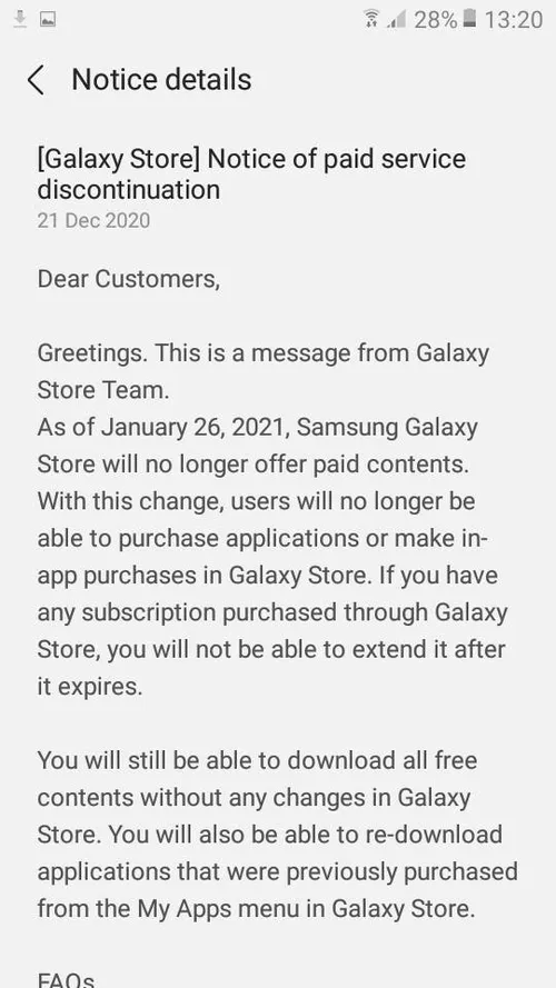 samsung galaxy store notice