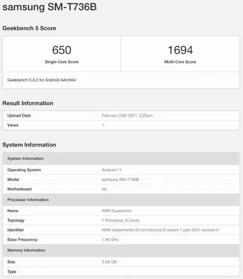 samsung galaxy tab s7 lite 5g sm t736b geekbench3