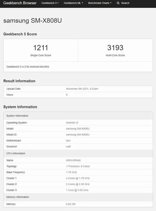 samsung galaxy tab s8 geekbench