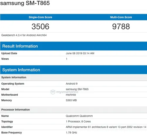 samsung sm t865 on geekbench