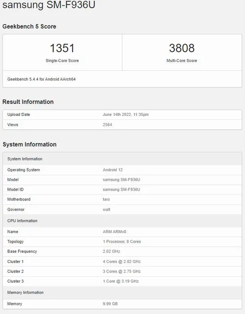 samsung z fold 4 geekbench