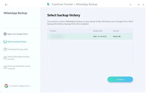 selecing backup history