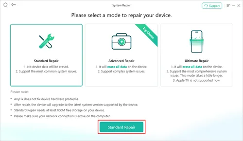 select standard repair for iphone stuck on apple logo