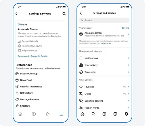 settings and privacy on instagram and facebook