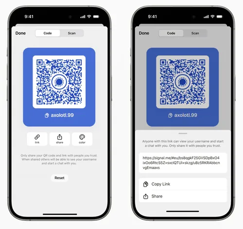 share usernames link signal