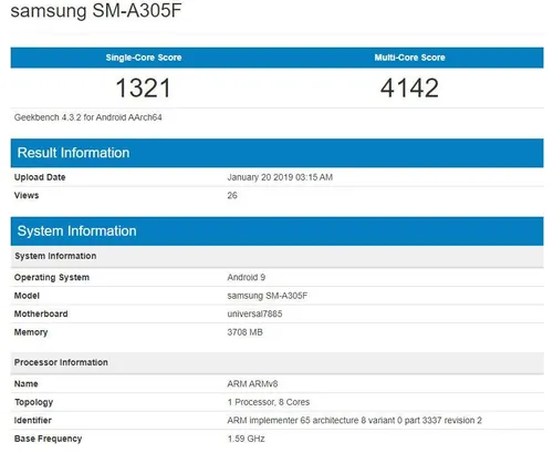 sm a305 geekbench galaxy a30