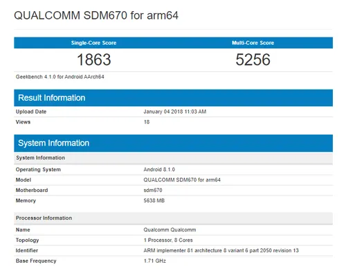 snapdragon 670 geekbench