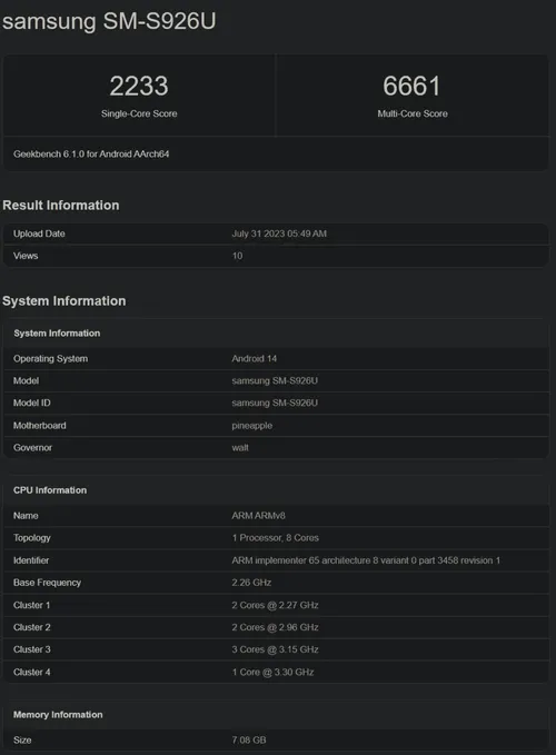 snapdragon 8 gen 3 geekbench listing