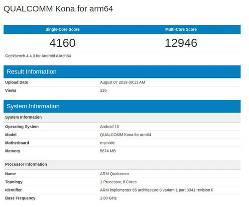 snapdragon 865 geekbench kona