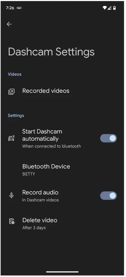 storage optimazation of dashcam mode