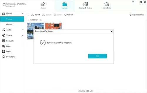 successfully exported pictures from iphone to ipad