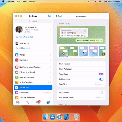 telegram app icons on macos
