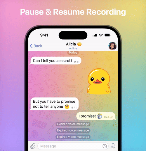 telegram pause and resume recording