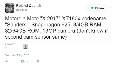 tweet from rquandt about the moto x 2017