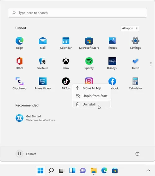 uninstall unwanted apps from start
