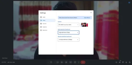 video resolution with emeet smartcam s800 in google meet