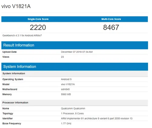 vivo nex 2 geekbench