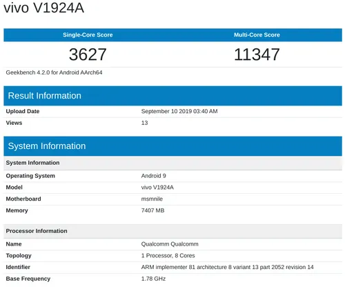 vivo nex 3 5g geekbench